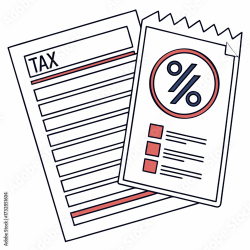 An icon of a tax document with a percentage symbol for taxes vector illustration
