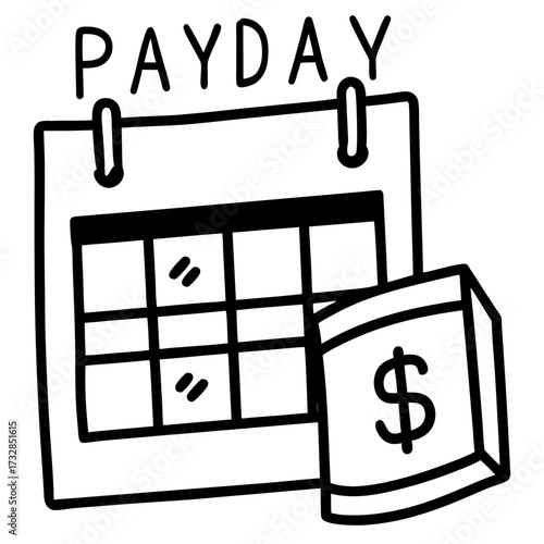 A calendar icon with a dollar sign to mark a payday on a white background vector illustration