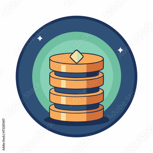 A modern icon of a stack of dollar coins with shiny sparkles vector illustration