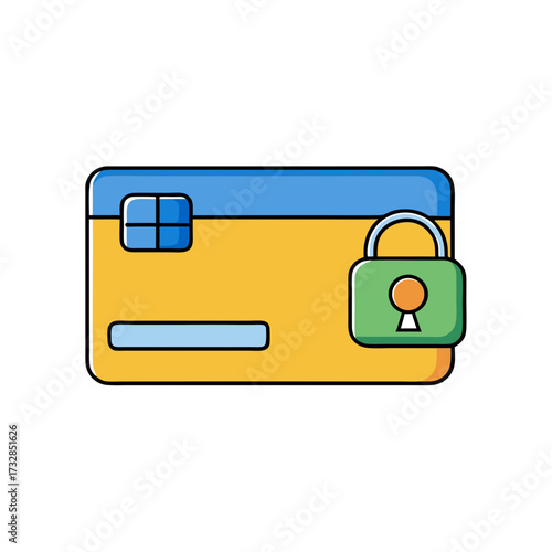 A flat design icon of a credit card with a secure lock symbol vector illustration