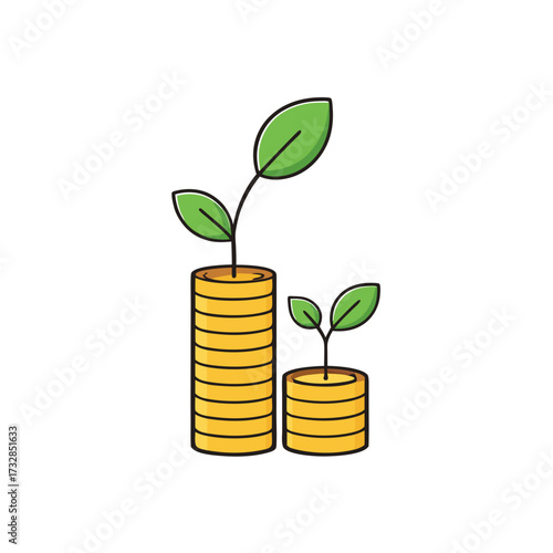 An investment icon with a plant growing from a stack of coins vector illustration