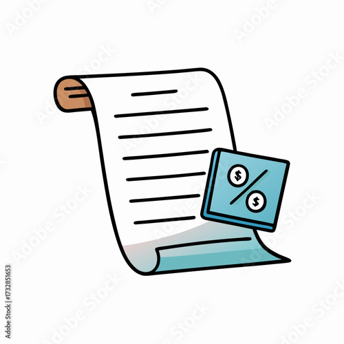 A tax document icon with a percentage symbol on a white background vector illustration