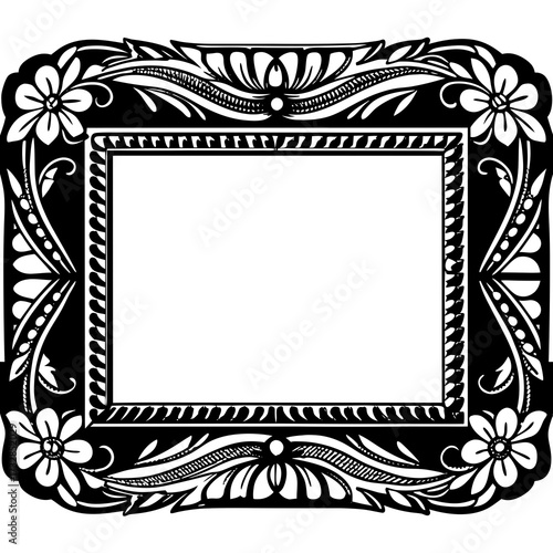 An intricate rectangular floral frame with a vintage line art design vector illustration