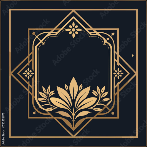A vintage rectangular floral frame featuring intricate line art vector illustration