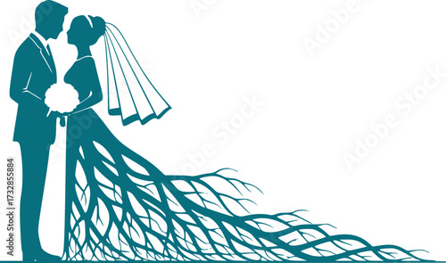 Silhouette of a bride and groom, lovers tying the knot
