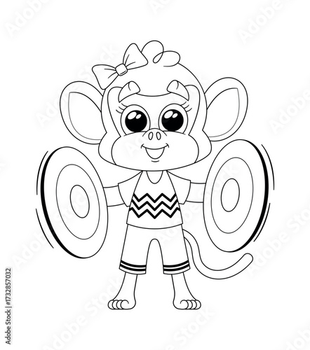 Black-and-white monkey playing musical cymbals