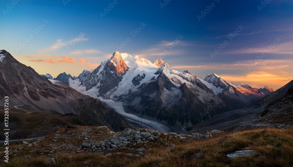 Obraz premium Monte Rosa Mountain Italian Alps Seen From Valsesia At Sunset