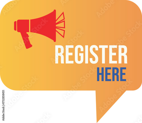 Wallpaper Mural Register Here Badge – Megaphone Speech Bubble vector Icon Torontodigital.ca