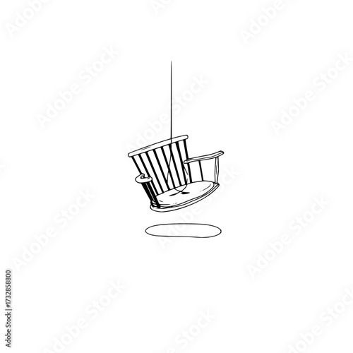 Illustration of a hanging porch swing with a simple cushion and visible shadow on a white background