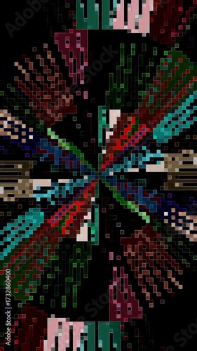 3D animation vertical beautiful video colorful abstract bright light energy 4K abstract lines colorful light shining round shape in center, black background
