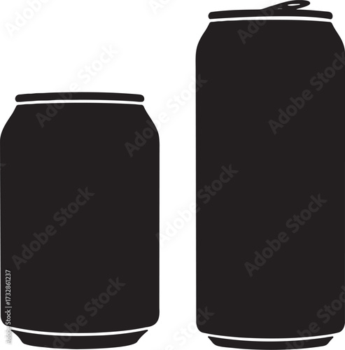 Drink Can Silhouette Set – Soda, Beer, Beverage, Cola Vector Icons.