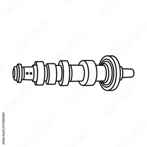 Camshaft design represented in linear form with mechanical precision. Camshaft shown with detailed attributes for a simple design, perfect for diagrams.