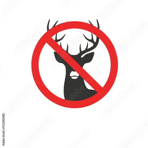 No deer hunting emblem in red prohibition sign symbolizes protection of wildlife. No deer hunting sign conveys message of respect and animal preservation.