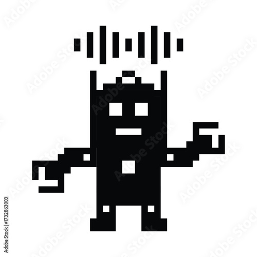 Cartoon cute pixel art of robot or ai learning skill robotic calculate chat bot robots vector character technology background 8 bit.