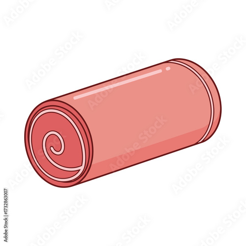 Rolled towel illustration showing neatly rolled towel in pink, perfect for spa day. Rolled towel looks aesthetic and inviting, enhancing calm mood, and hygiene. Use rolled towel for beauty, health,