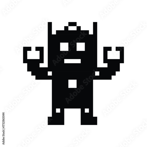 Cartoon cute pixel art of robot or ai learning skill robotic calculate chat bot robots business vector character technology background 8 bit art.
