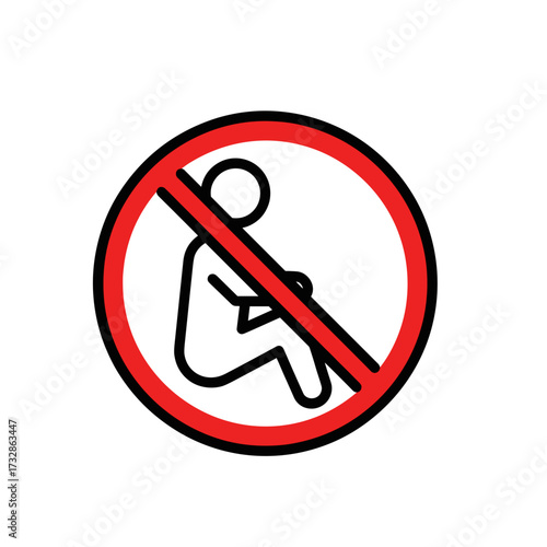 Do not sit prohibition sign, a clear and easily understandable visual instruction. This symbol indicates do not sit, an important warning for safety.