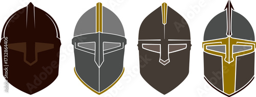 Medieval Knight's Full Helm Color Vector Design Collection