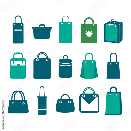 Diverse Shopping Bags Collection in Green and Teal Tones