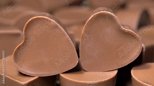 Delicious gifts for Valentines Day. Heart-shaped chocolate candy. Sweetness, pleasure and love, zoom-in video