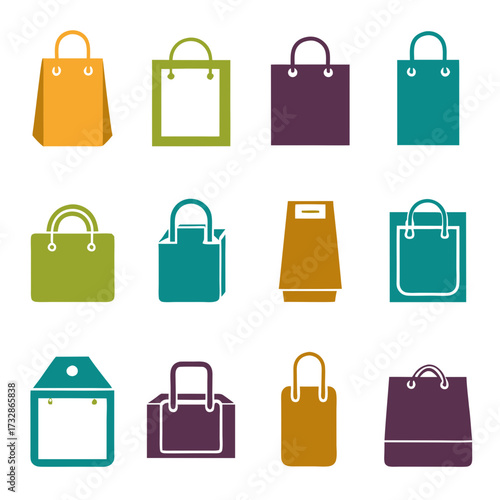 Colorful shopping bags on white background, a flat graphic design