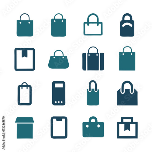 Assorted Teal and Blue Shopping Bag and Box Icons