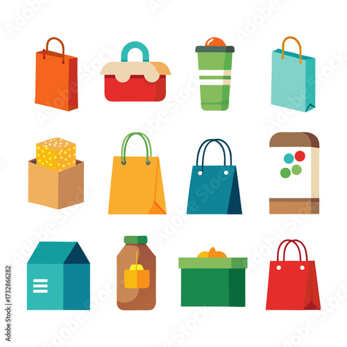 Variety of brightly colored packages and bags vector design
