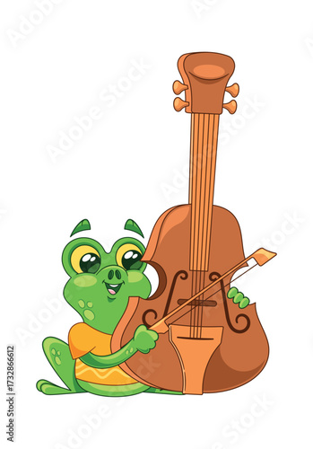 Cartoon frog playing double bass