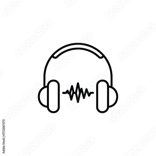 Vector art of black headphones icon with soundwave symbol
