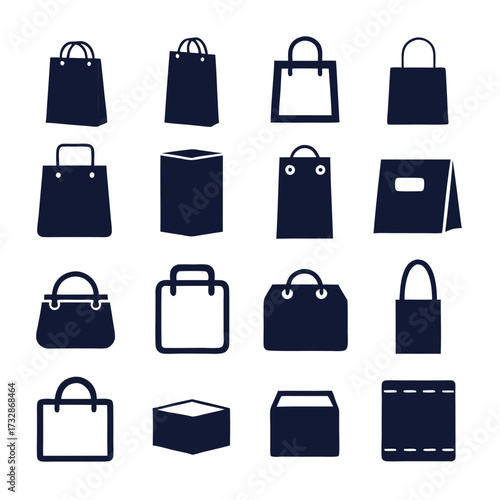Collection of shopping bag and box icons in vector format
