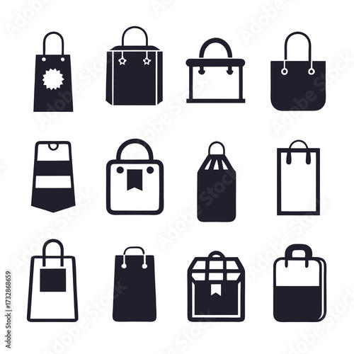 Collection of various shopping bags flat design vector art