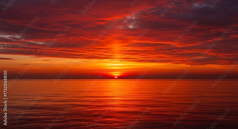 Fototapeta premium Vibrant Sunset Over Calm Water.