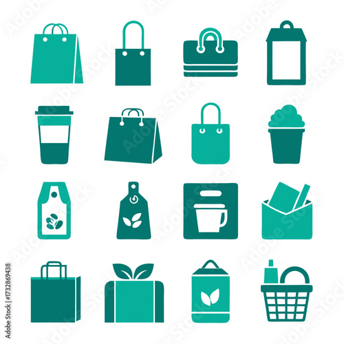 Vector icons of shopping bags, drinks, and gifts