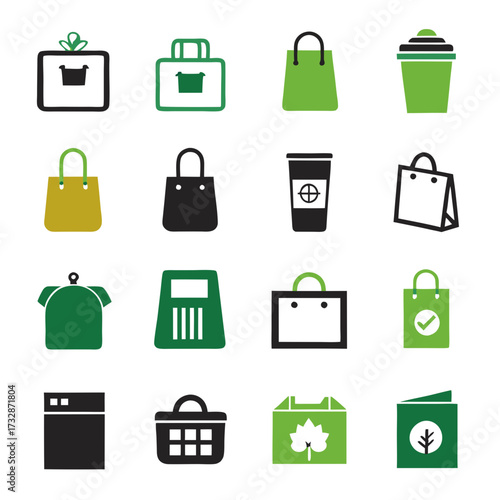 Assorted shopping and consumer goods icons in black and green