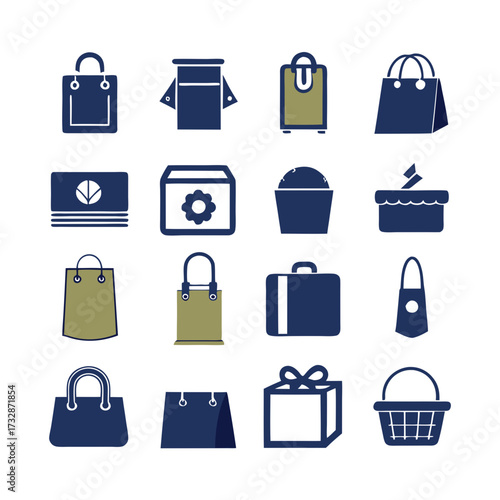 Vector graphics icons representing different retail shopping objects