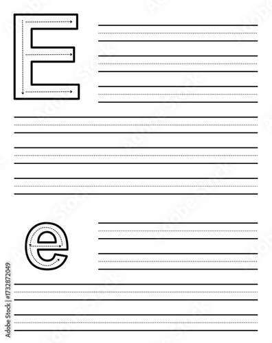 Tracing sheet for learning to write uppercase and lowercase letter A. Worksheet for kindergarten and preschool students practicing alphabet. Exercise pad for children with dotted guide rows