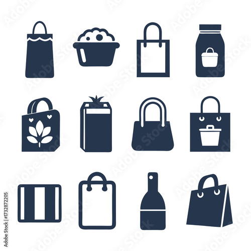 Collection of simple flat icons on shopping related objects