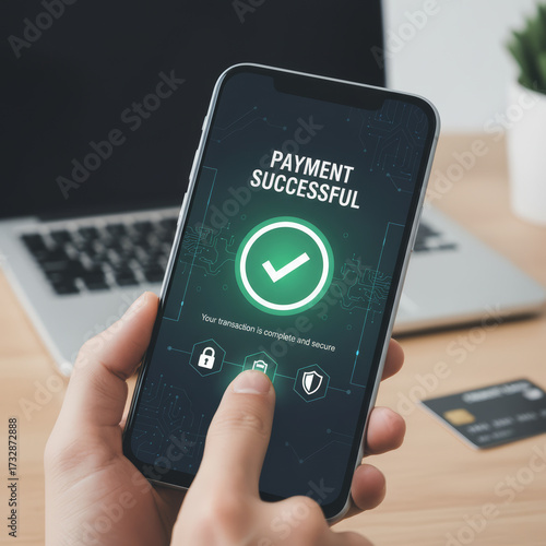 Wallpaper Mural Successful payment confirmation displayed on a smartphone screen during online transaction activity at home office Torontodigital.ca