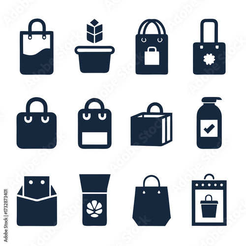 Dark blue flat icon set of shopping and gifts