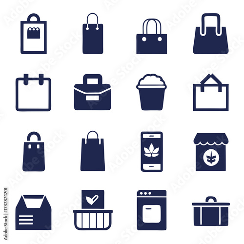 Flat Icons Representing Shopping, Business, and Daily Life Activities