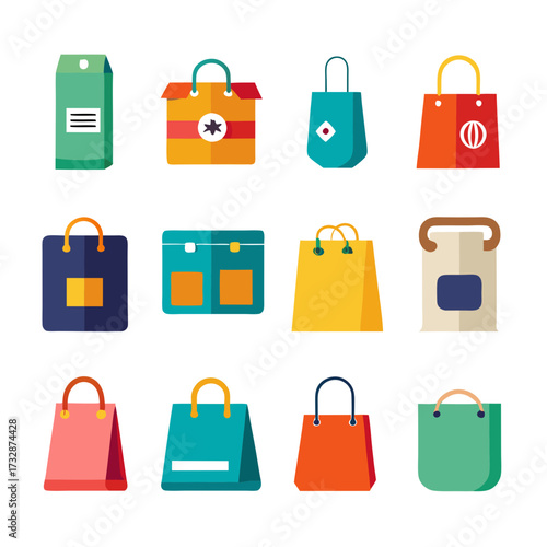 Collection of colorful shopping bags in flat design style