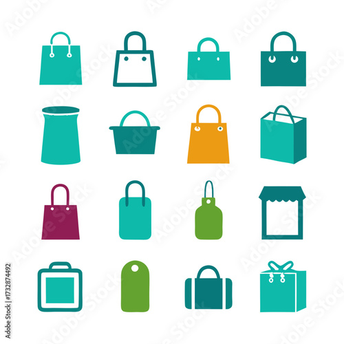 Flat design vector icons of different types of shopping bags