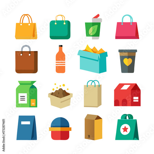 Variety of flat design shopping and delivery icons set