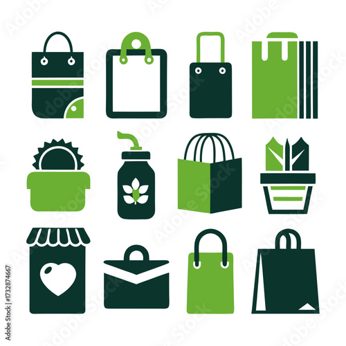 Graphic flat lay of shopping bags, jars and box