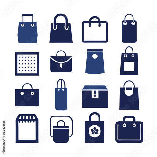 Collection of vector shopping bags and containers icons set