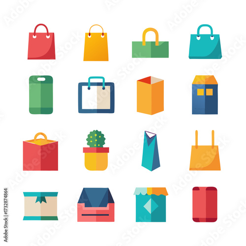 Collection of colorful flat design shopping and delivery icons