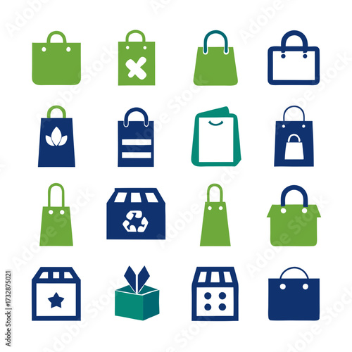 Varied shopping bags and gift box icons on white