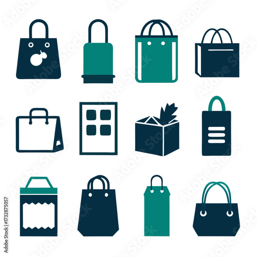Collection of stylized retail shopping bags and package icons