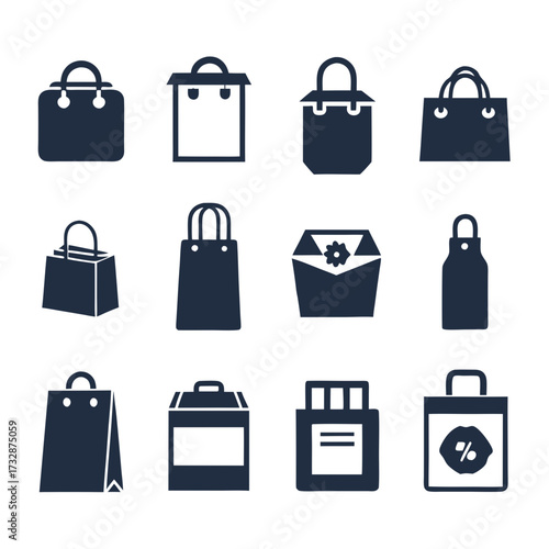 Collection of stylized shopping bags and packaging icons set