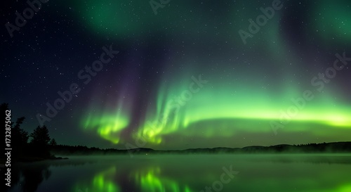 Wallpaper Mural Spectacular aurora borealis display above calm water surface at night Torontodigital.ca